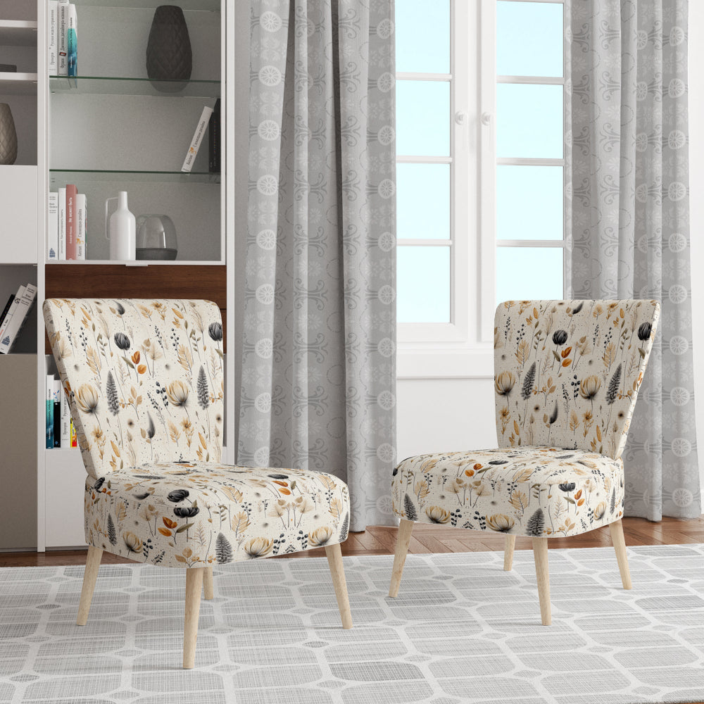 Grey And Beige Geometric Flowers - Upholstered Bohemian Accent Chairs