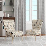 Grey And Beige Geometric Flowers - Upholstered Bohemian Accent Chairs
