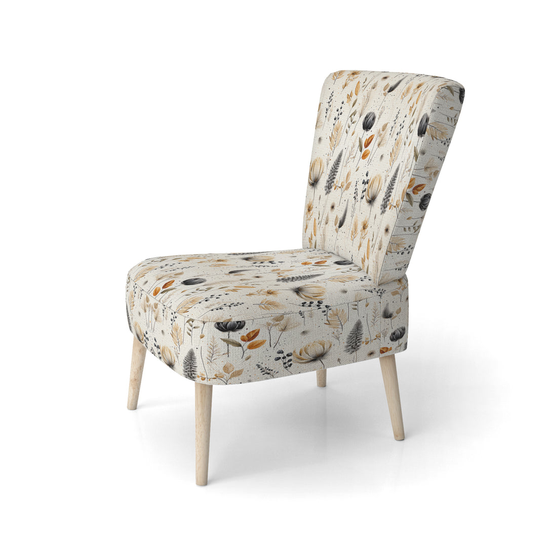 Grey And Beige Geometric Flowers - Upholstered Bohemian Accent Chairs