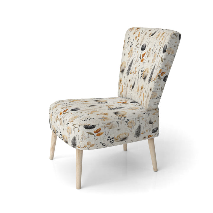 Grey And Beige Geometric Flowers - Upholstered Bohemian Accent Chairs