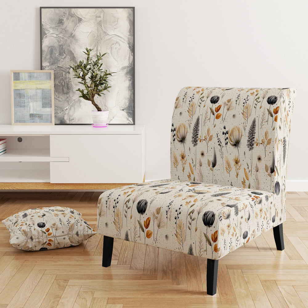 Grey And Beige Geometric Flowers - Upholstered Bohemian Accent Chairs