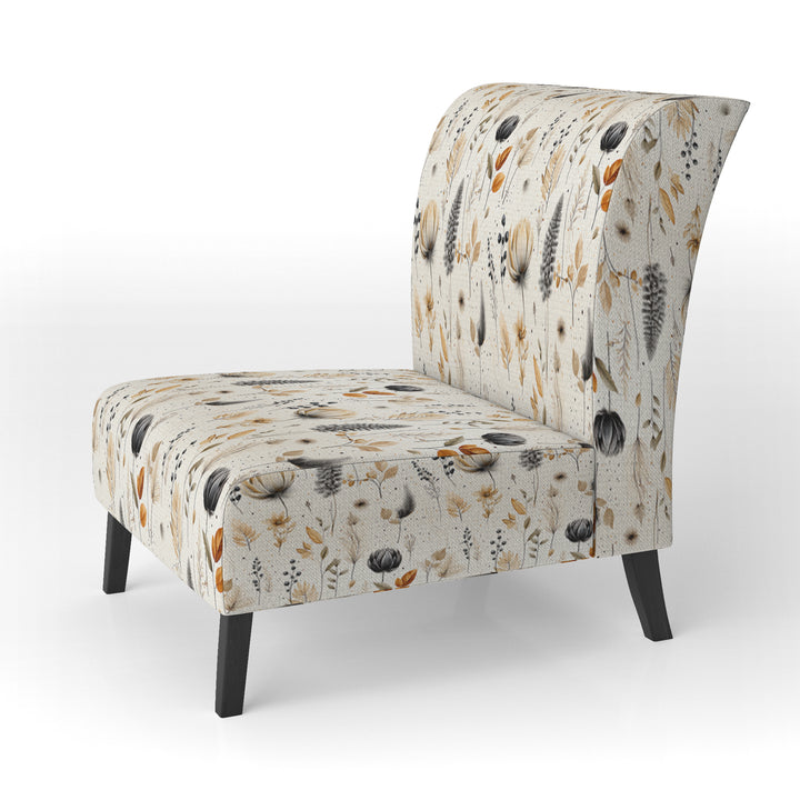 Grey And Beige Geometric Flowers - Upholstered Bohemian Accent Chairs