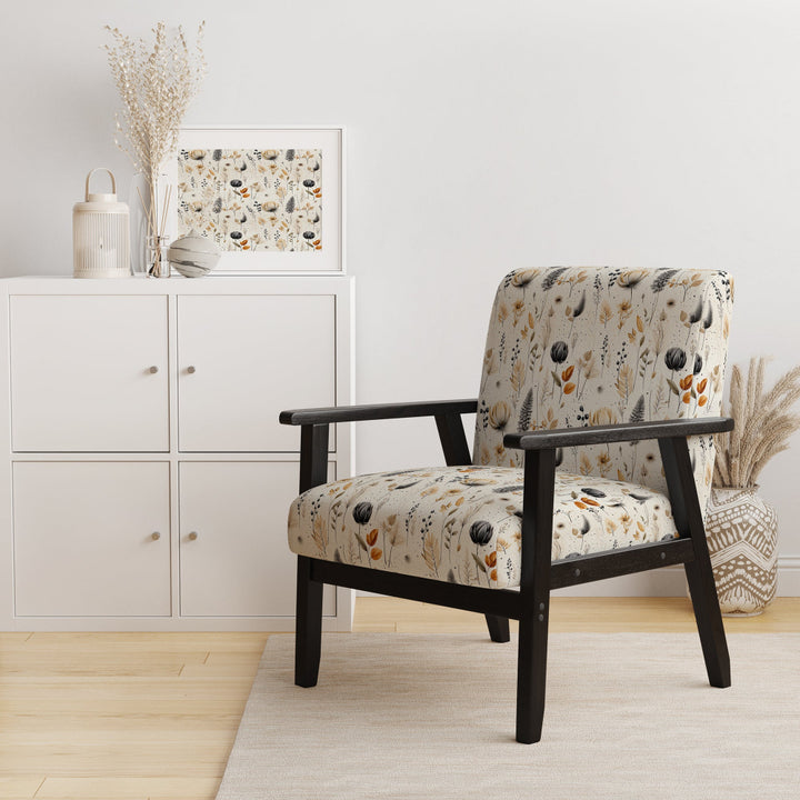 Grey And Beige Geometric Flowers - Upholstered Bohemian Accent Chairs