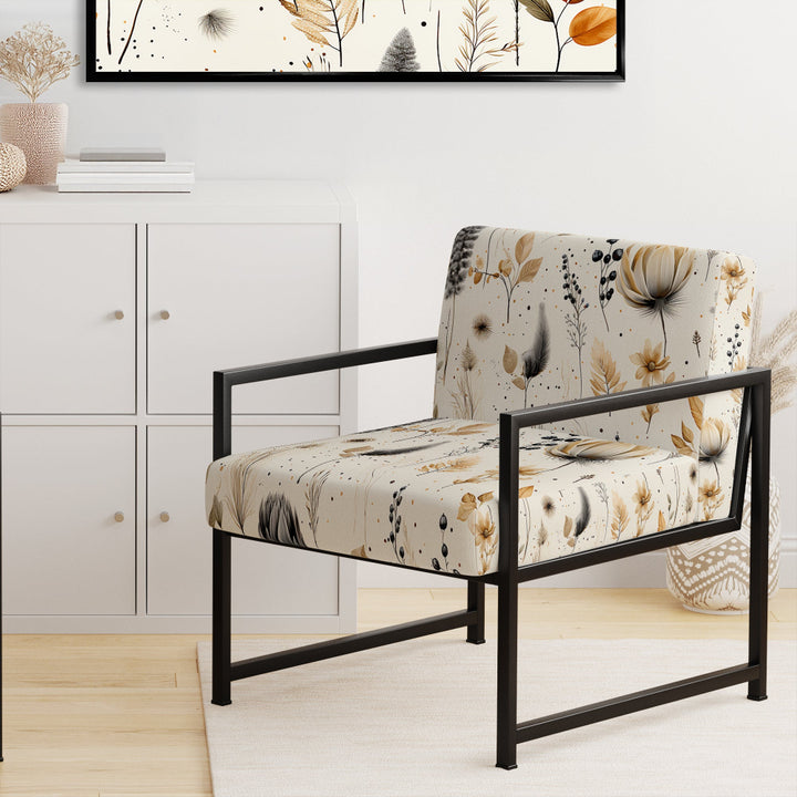 Grey And Beige Geometric Flowers - Upholstered Bohemian Accent Chairs