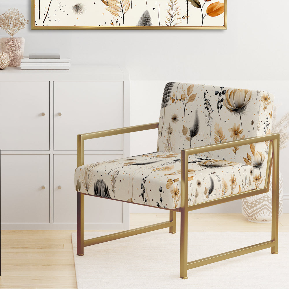 Grey And Beige Geometric Flowers - Upholstered Bohemian Accent Chairs