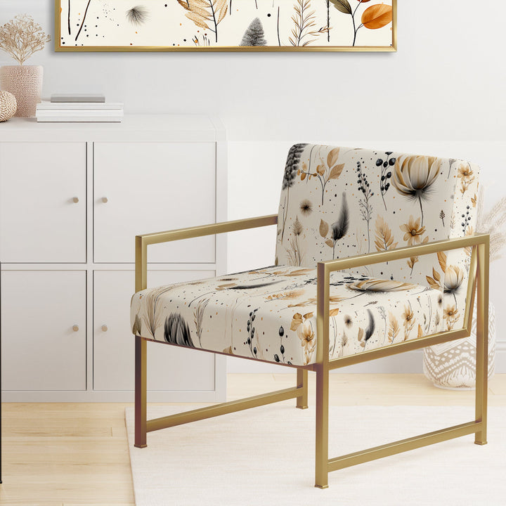 Grey And Beige Geometric Flowers - Upholstered Bohemian Accent Chairs