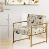 Grey And Beige Geometric Flowers - Upholstered Bohemian Accent Chairs