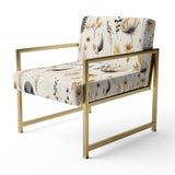 Grey And Beige Geometric Flowers - Upholstered Bohemian Accent Chairs