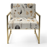 Grey And Beige Geometric Flowers - Upholstered Bohemian Accent Chairs
