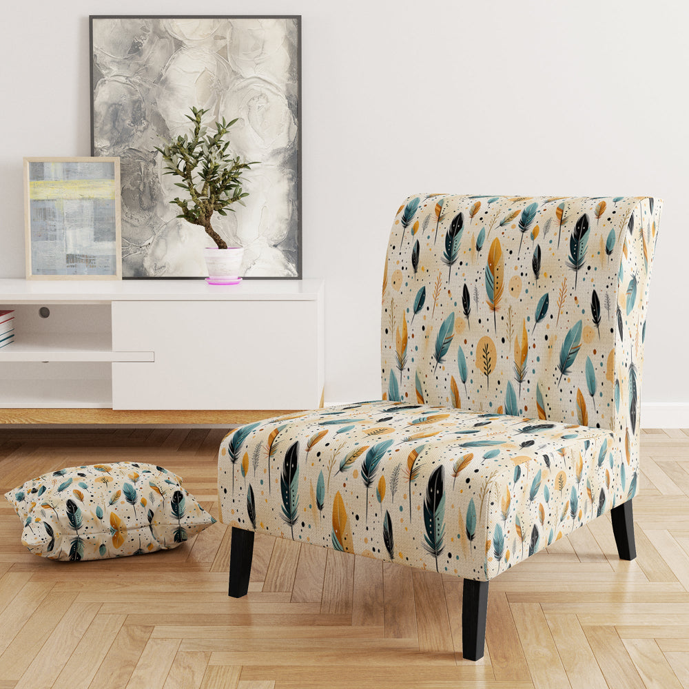 Beige Urban Nomadic Feathers Pattern - Bohemian Accent Side Chair