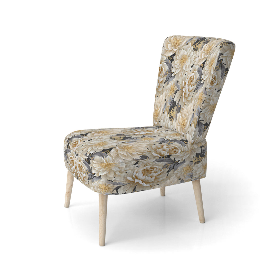 Beige Tranquility Peonies Flower Pattern - Cottage Accent Side Chair
