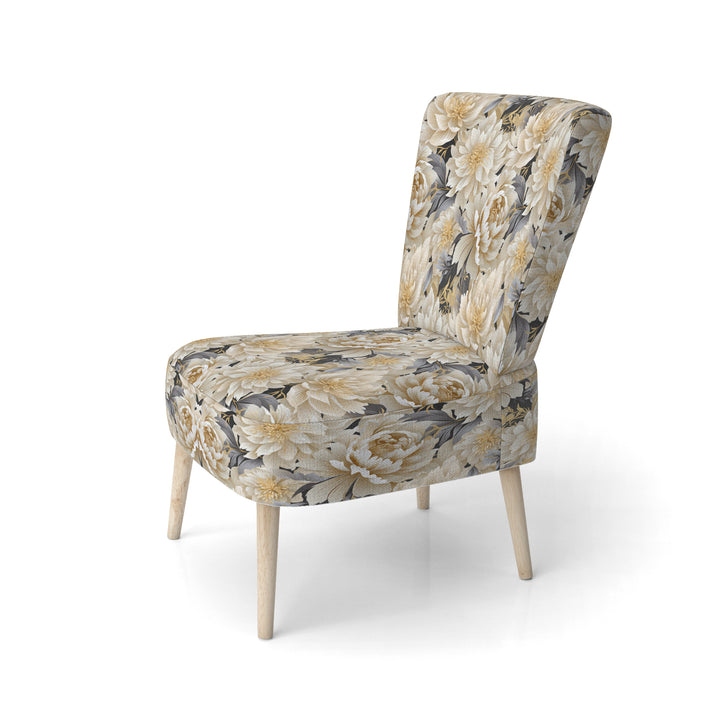 Beige Tranquility Peonies Flower Pattern - Cottage Accent Side Chair