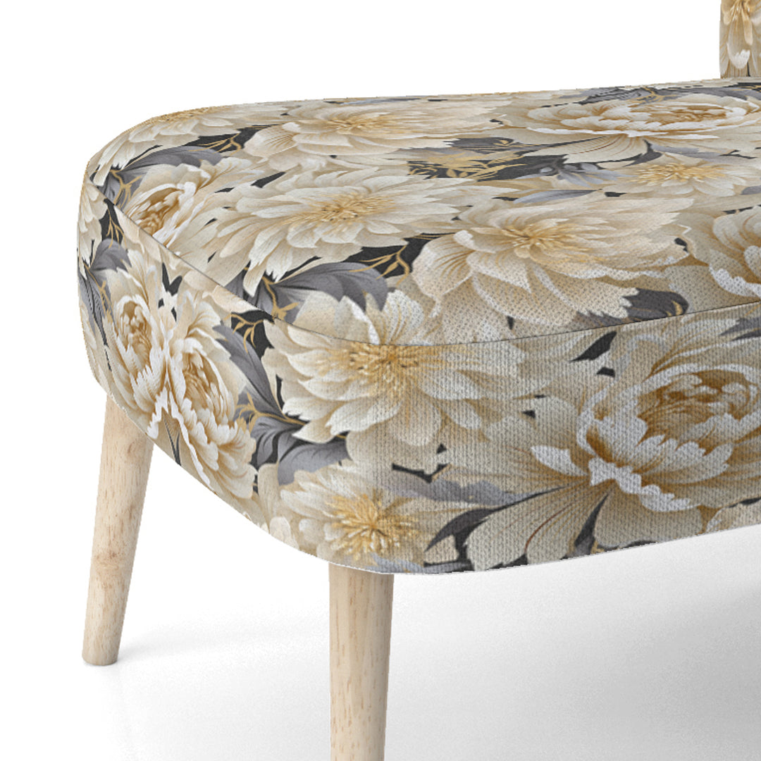 Beige Tranquility Peonies Flower Pattern - Cottage Accent Side Chair