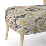 Beige Tranquility Peonies Flower Pattern - Cottage Accent Side Chair