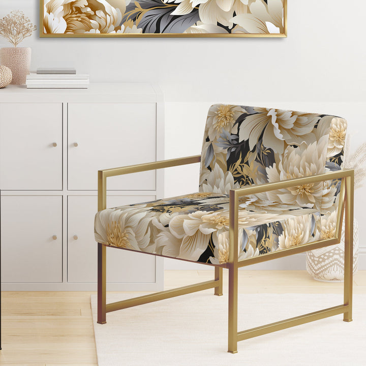 Beige Tranquility Peonies Flower Pattern - Cottage Accent Side Chair