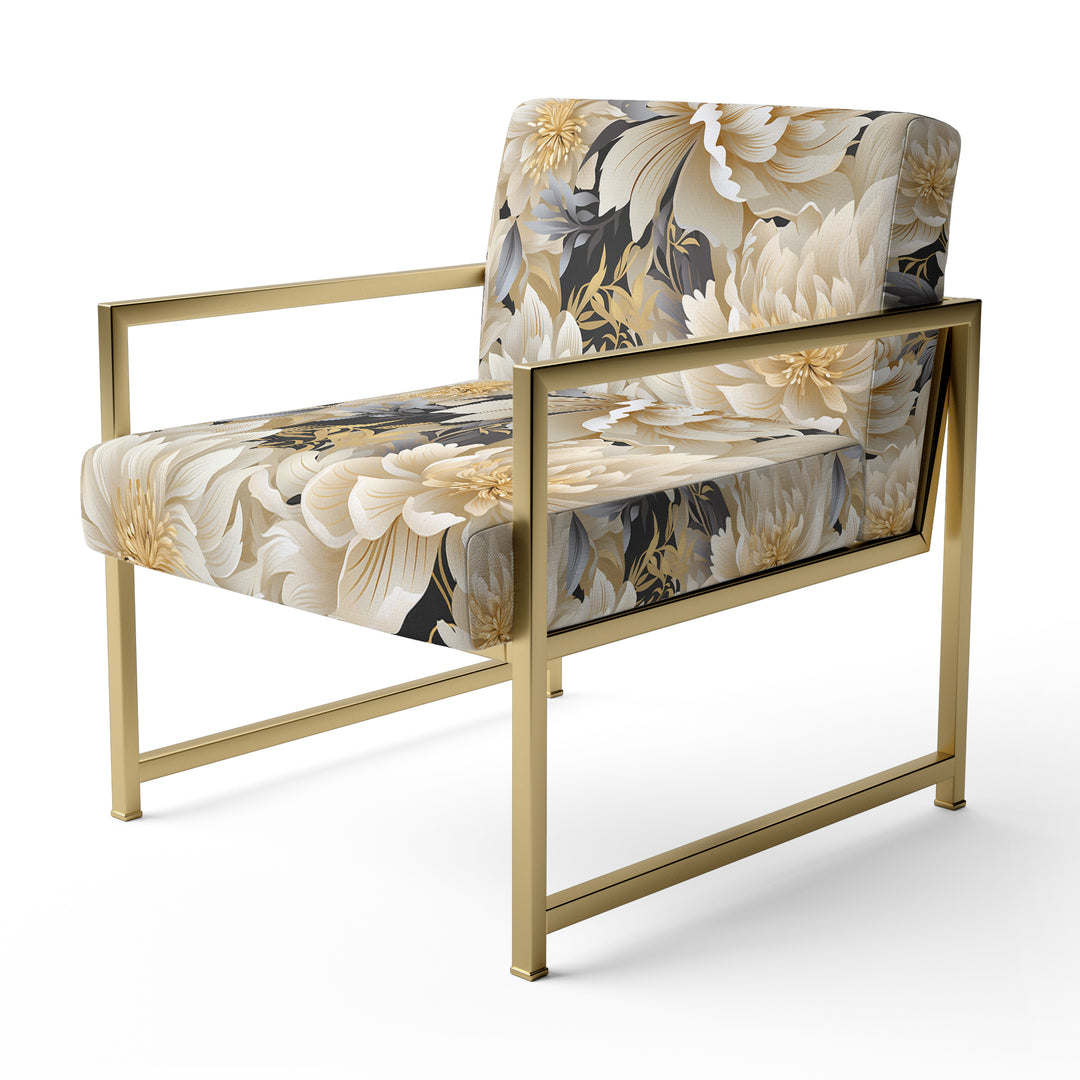 Beige Tranquility Peonies Flower Pattern - Cottage Accent Side Chair