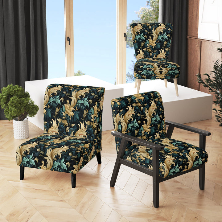Damask Black And Golden Calligraphy Flourishes - Bohemian Accent Slipper Chair