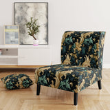 Damask Black And Golden Calligraphy Flourishes - Bohemian Accent Slipper Chair