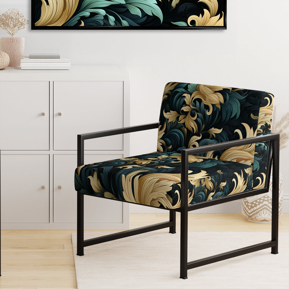 Damask Black And Golden Calligraphy Flourishes - Bohemian Accent Slipper Chair