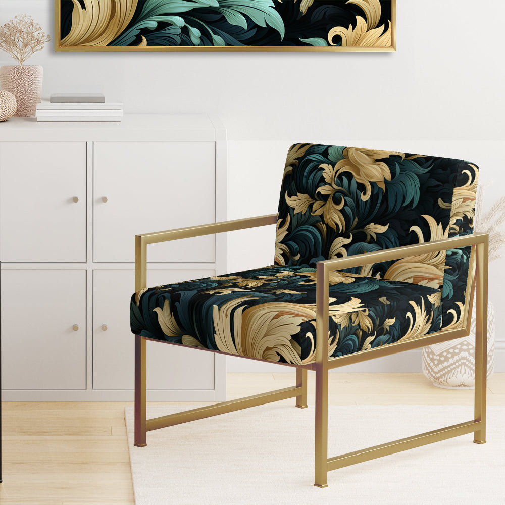 Damask Black And Golden Calligraphy Flourishes - Bohemian Accent Slipper Chair
