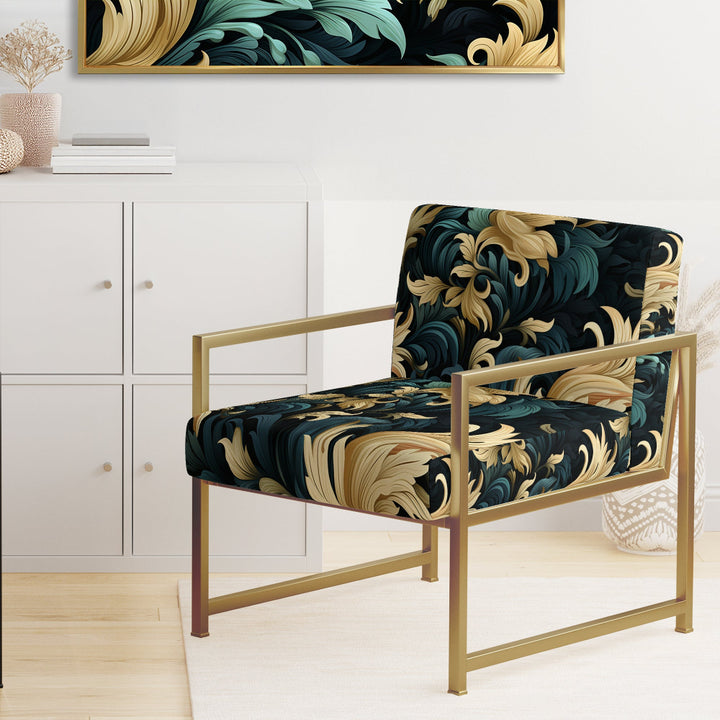 Damask Black And Golden Calligraphy Flourishes - Bohemian Accent Slipper Chair