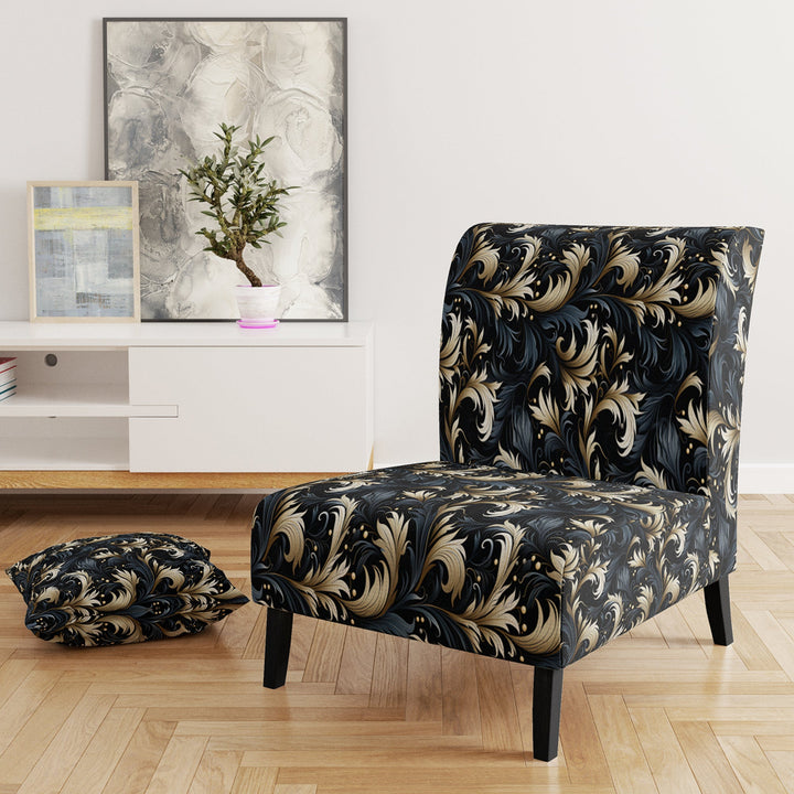 Damask Black And Grey Calligraphy Flourishes - Bohemian Arm Chair
