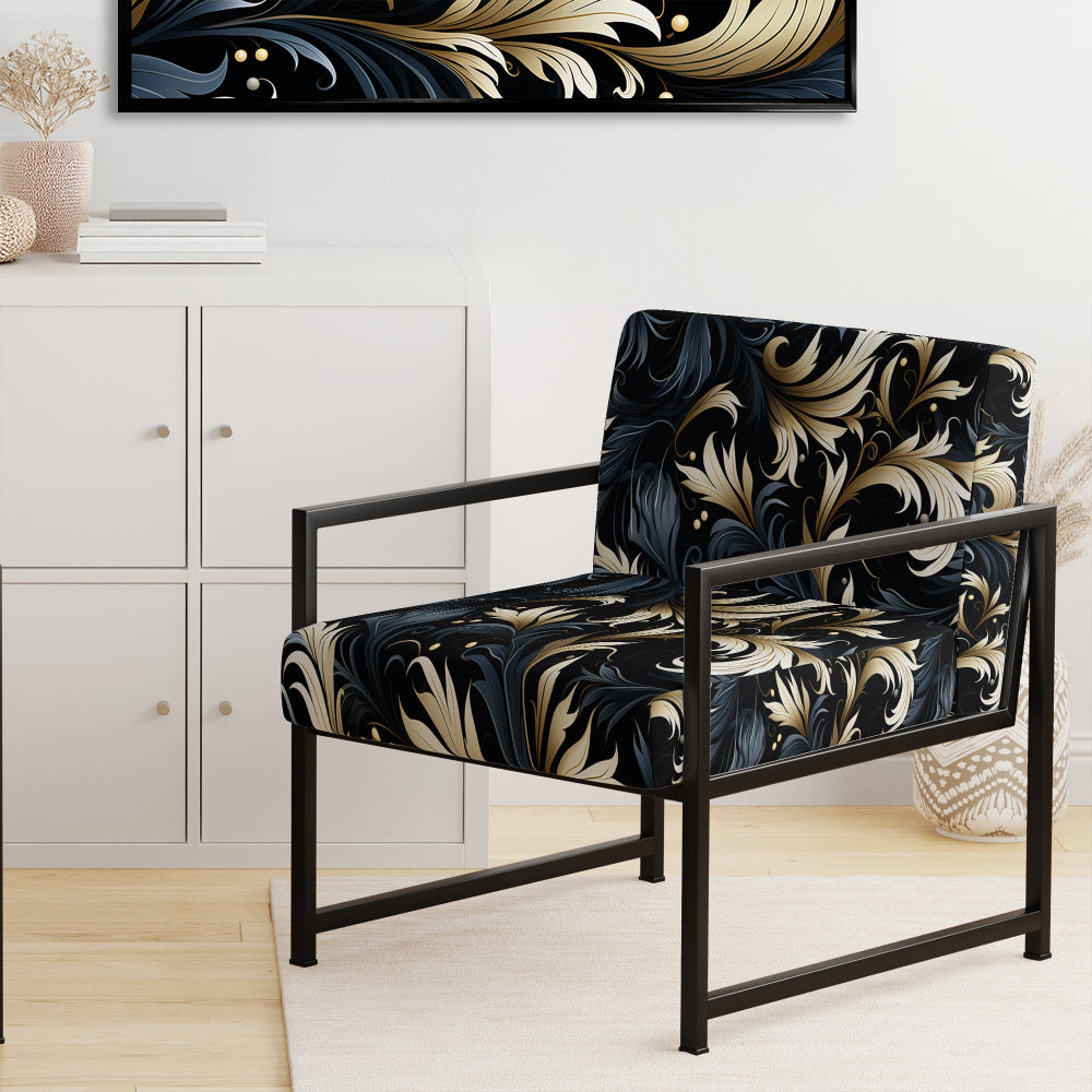 Damask Black And Grey Calligraphy Flourishes - Bohemian Arm Chair