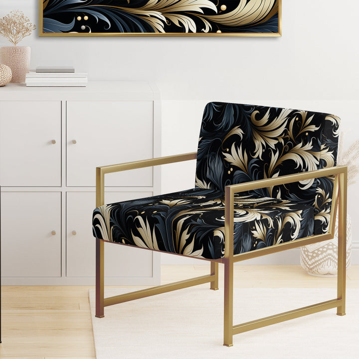 Damask Black And Grey Calligraphy Flourishes - Bohemian Arm Chair