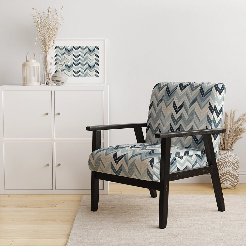 Grey And White Herringbone Chevron Pattern- Upholstered Accent Chair