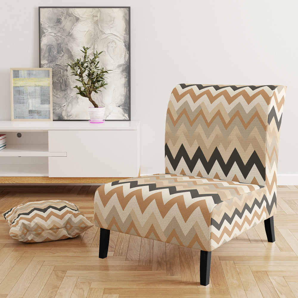 Beige And White Neutral Serene Chevron - Upholstered Glam Accent Chairs