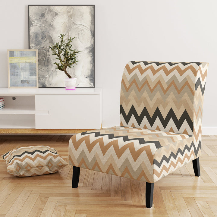 Beige And White Neutral Serene Chevron - Upholstered Glam Accent Chairs