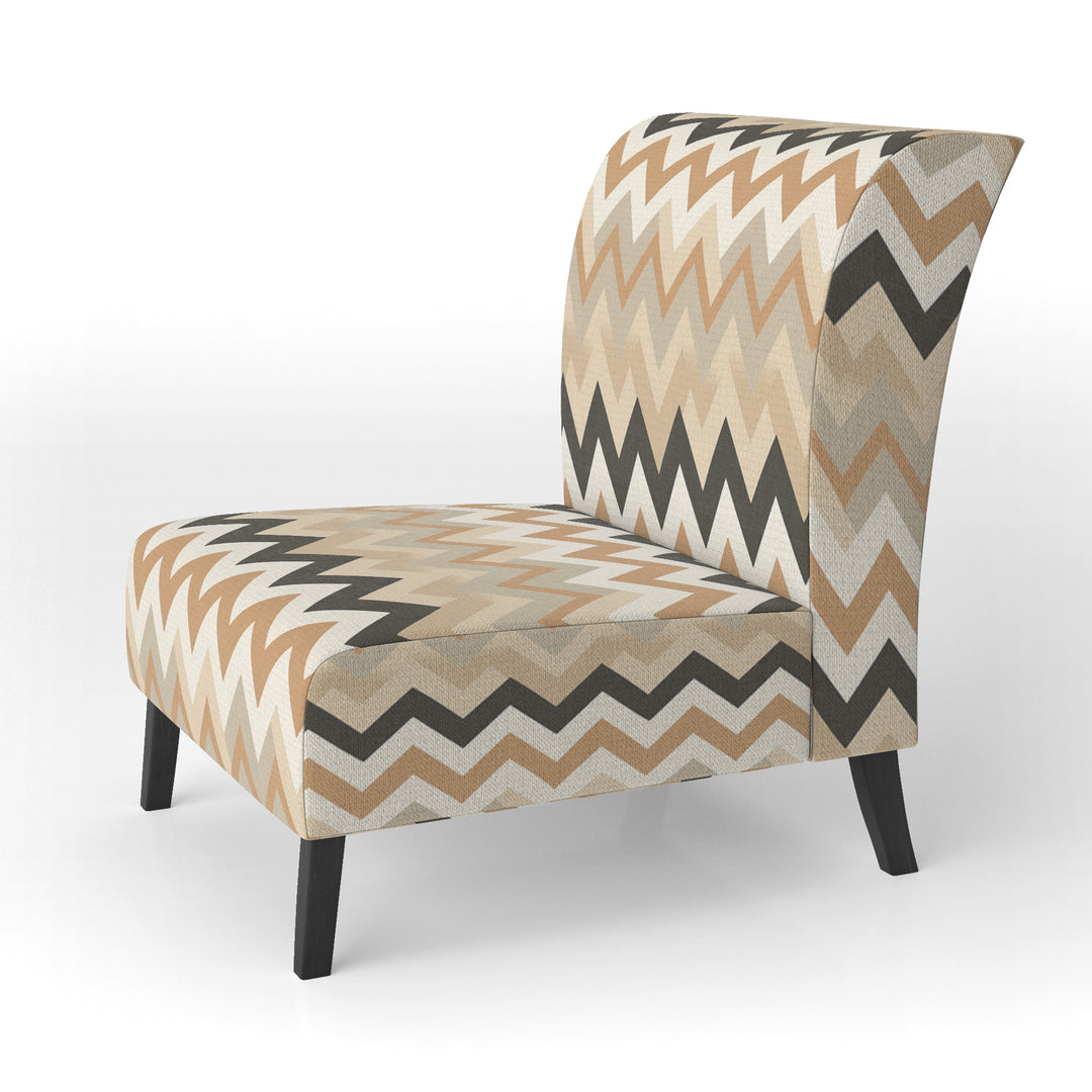 Beige And White Neutral Serene Chevron - Upholstered Glam Accent Chairs