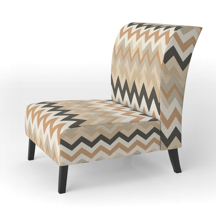 Beige And White Neutral Serene Chevron - Upholstered Glam Accent Chairs