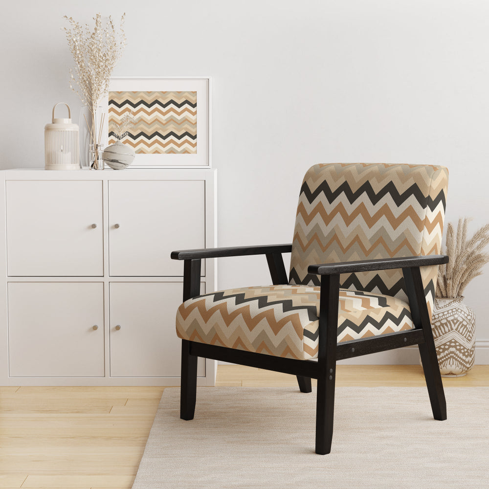 Beige And White Neutral Serene Chevron - Upholstered Glam Accent Chairs