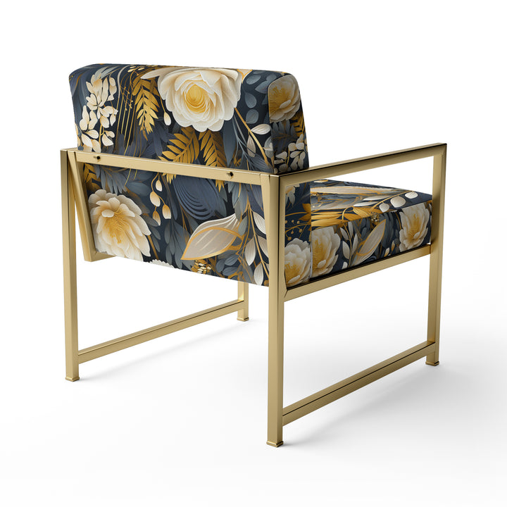 Enchanted Gardens Gold And Grey Pattern - Cottage Accent Slipper Chair