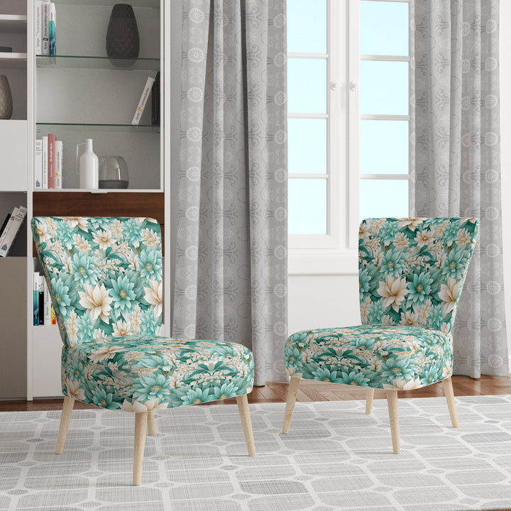 Bohemian Dream Emerald Dahlia Pattern - Cottage Accent Slipper Chair