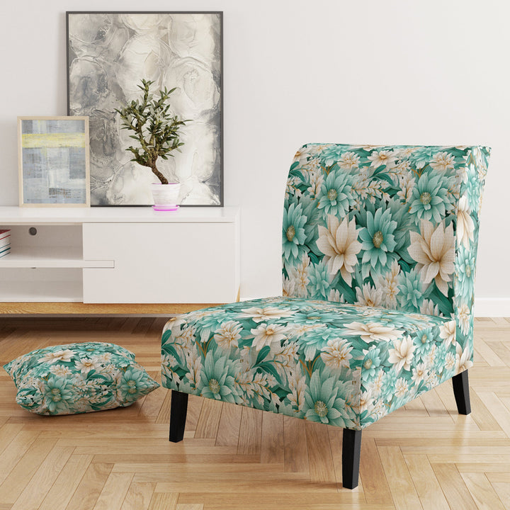 Bohemian Dream Emerald Dahlia Pattern - Cottage Accent Slipper Chair