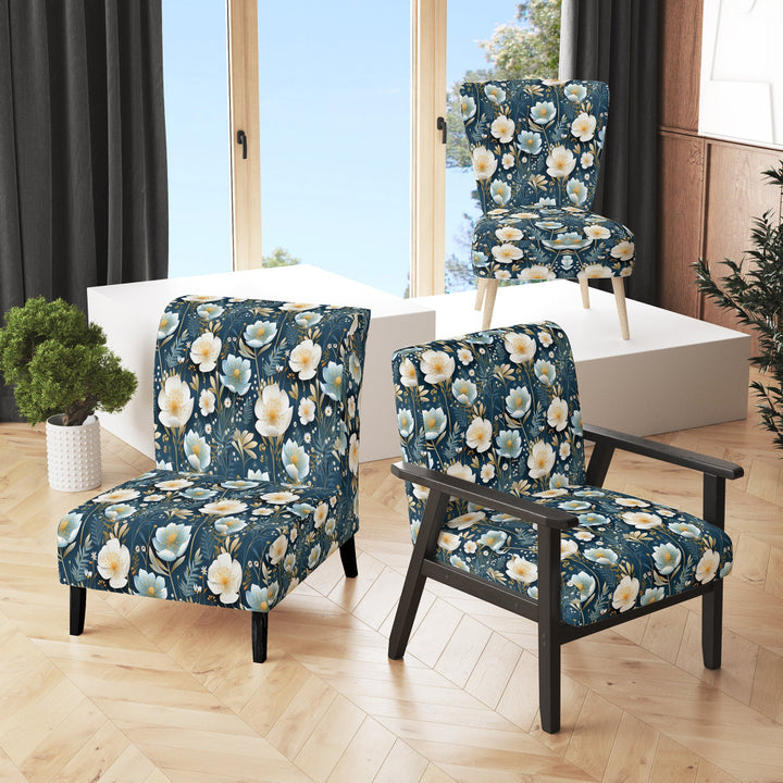 White And Blue Ranunculus Fauna Pattern - Cottage Accent Slipper Chair