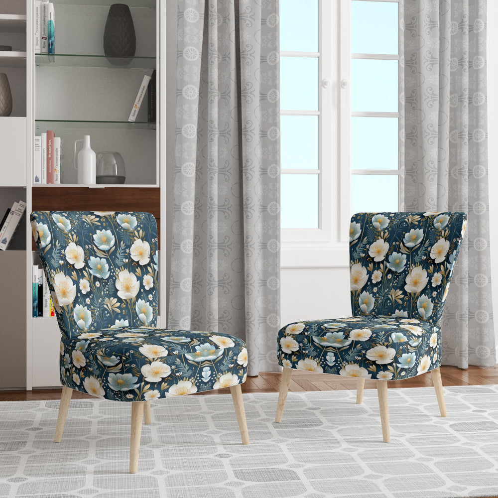 White And Blue Ranunculus Fauna Pattern - Cottage Accent Slipper Chair