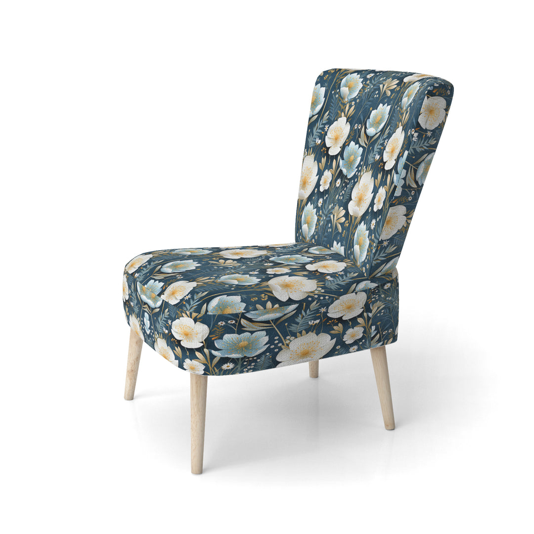 White And Blue Ranunculus Fauna Pattern - Cottage Accent Slipper Chair