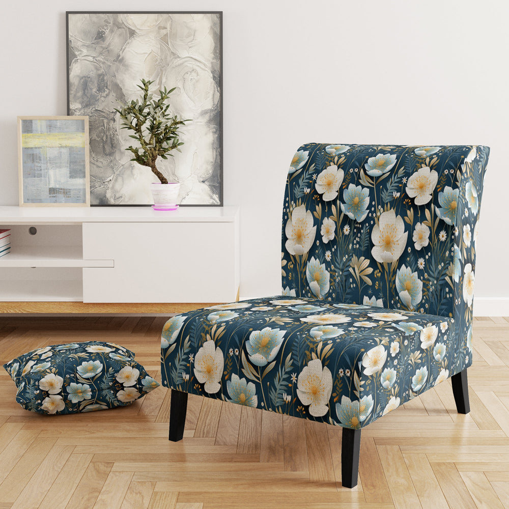 White And Blue Ranunculus Fauna Pattern - Cottage Accent Slipper Chair