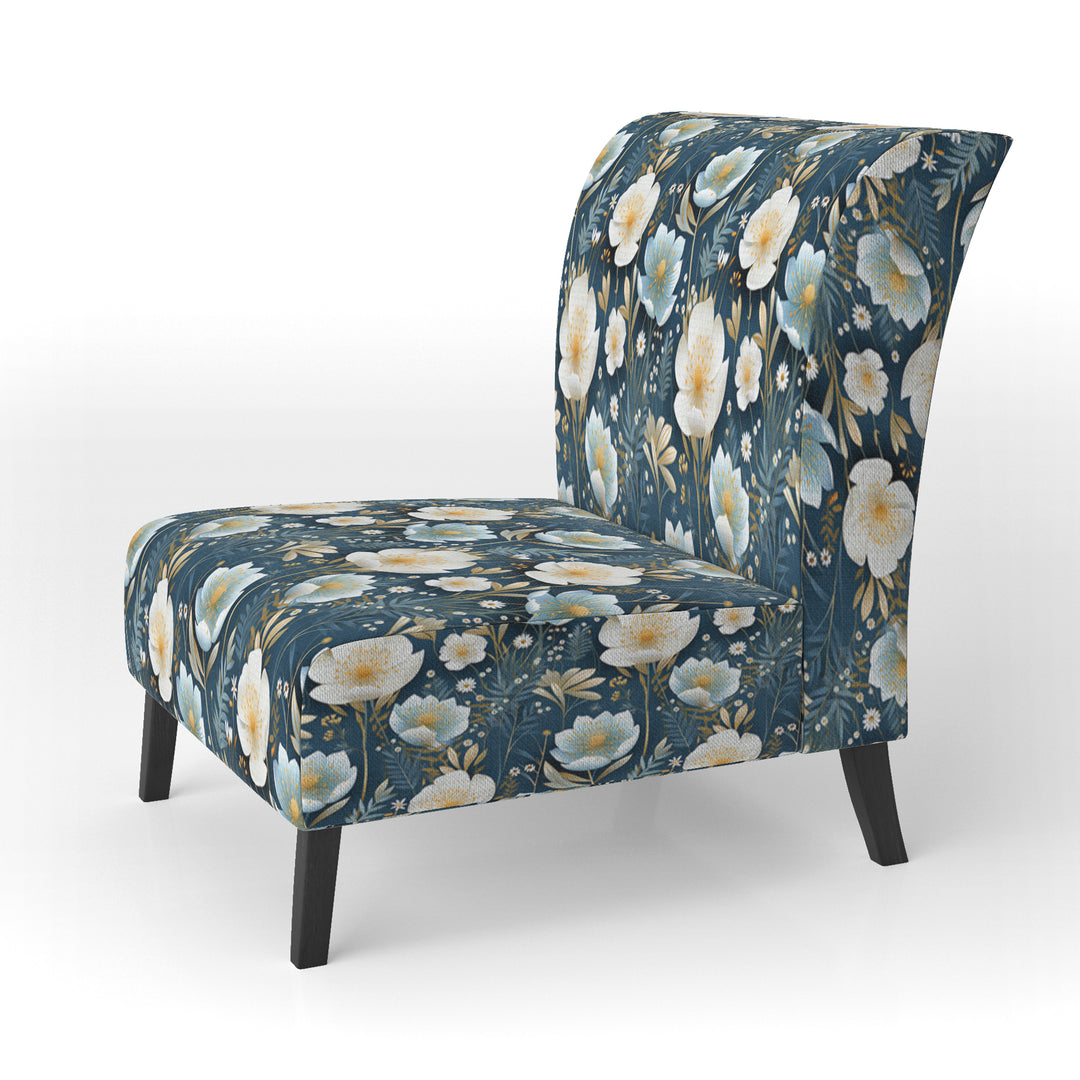 White And Blue Ranunculus Fauna Pattern - Cottage Accent Slipper Chair