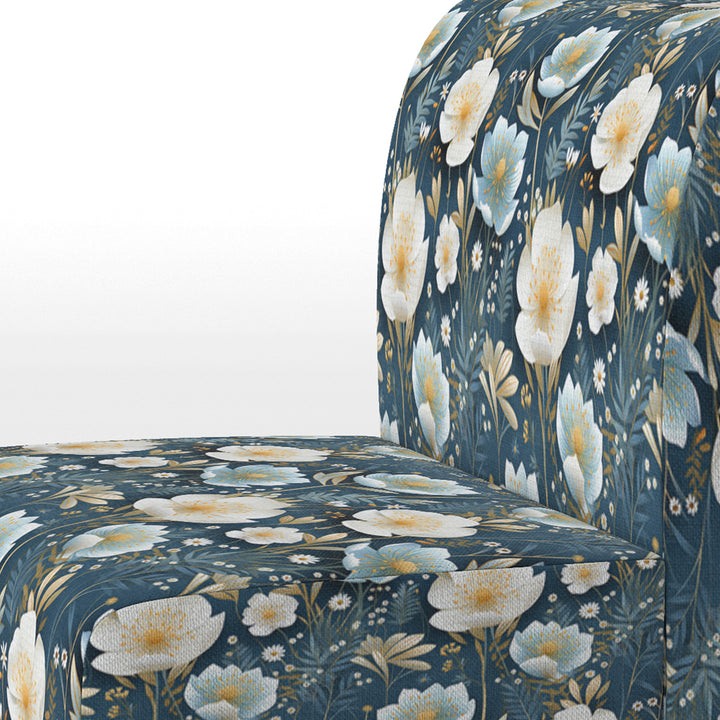White And Blue Ranunculus Fauna Pattern - Cottage Accent Slipper Chair