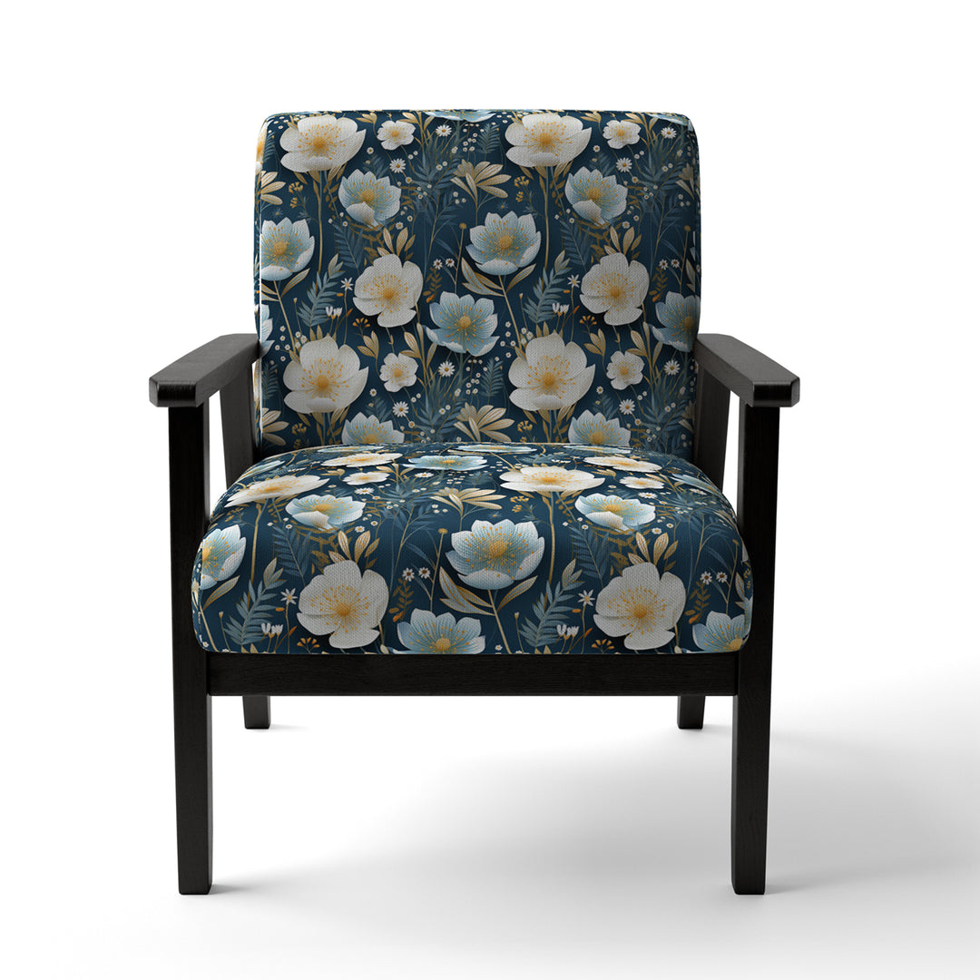 White And Blue Ranunculus Fauna Pattern - Cottage Accent Slipper Chair