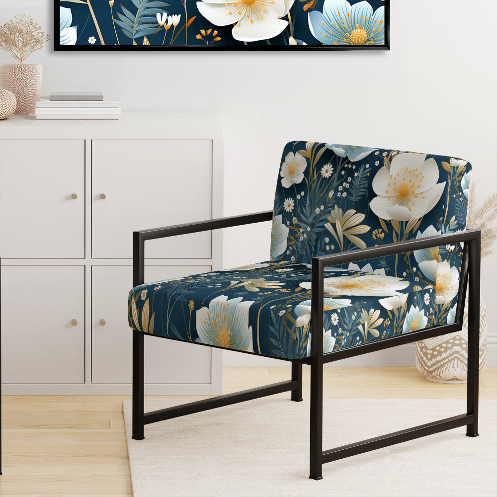 White And Blue Ranunculus Fauna Pattern - Cottage Accent Slipper Chair