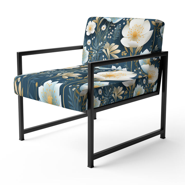 White And Blue Ranunculus Fauna Pattern - Cottage Accent Slipper Chair