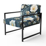 White And Blue Ranunculus Fauna Pattern - Cottage Accent Slipper Chair