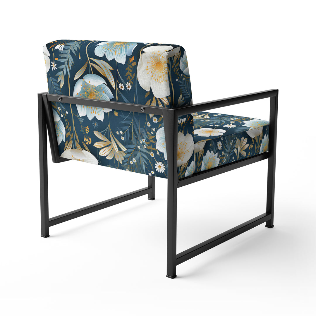 White And Blue Ranunculus Fauna Pattern - Cottage Accent Slipper Chair