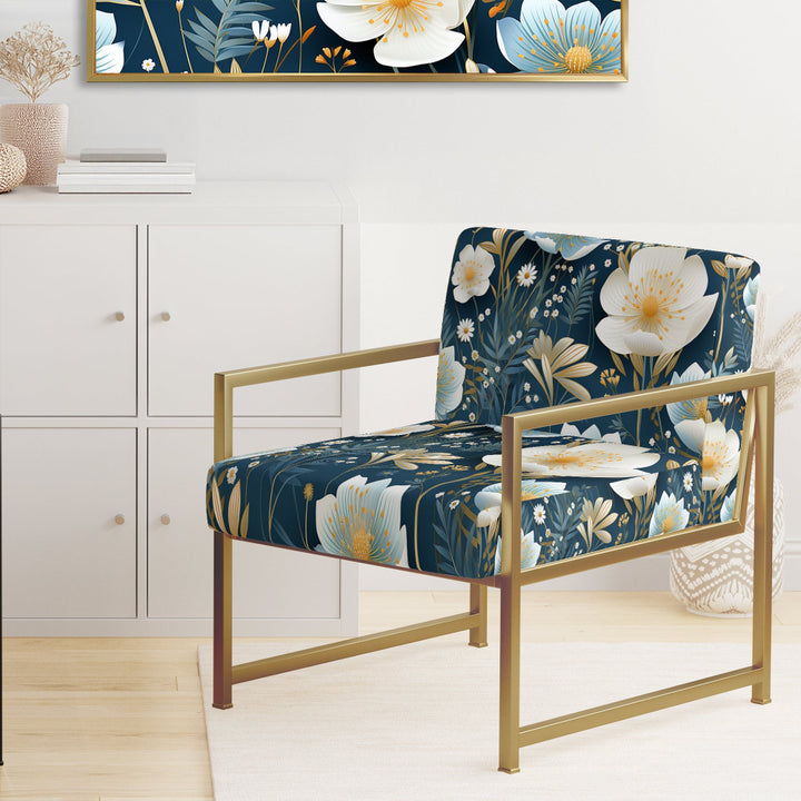 White And Blue Ranunculus Fauna Pattern - Cottage Accent Slipper Chair