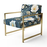 White And Blue Ranunculus Fauna Pattern - Cottage Accent Slipper Chair